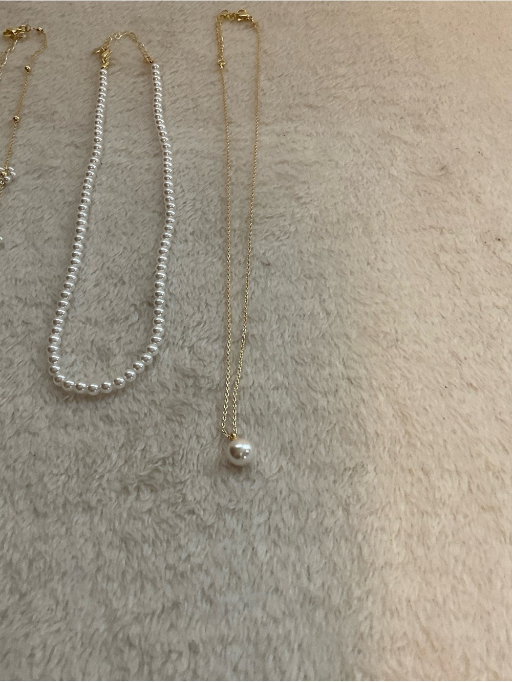 Gold & White Pearl Necklace Trio — Layered Pearl Strand and Gold Chains - Picture 4 of 5